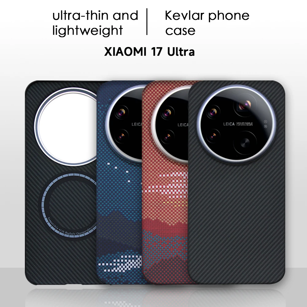 

Premium ultra-thin 100% Genuine 600D Kevlar aramid fiber phone Case For Xiaomi 17 Ultra Pro Max Magnetic charging back Cover
