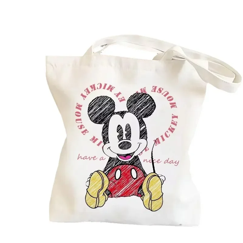 Hot Selling Mickey Minnie Cartoon White Single Shoulder Canvas Bag Students Attending Classes Convenient Girl Commuting Portable