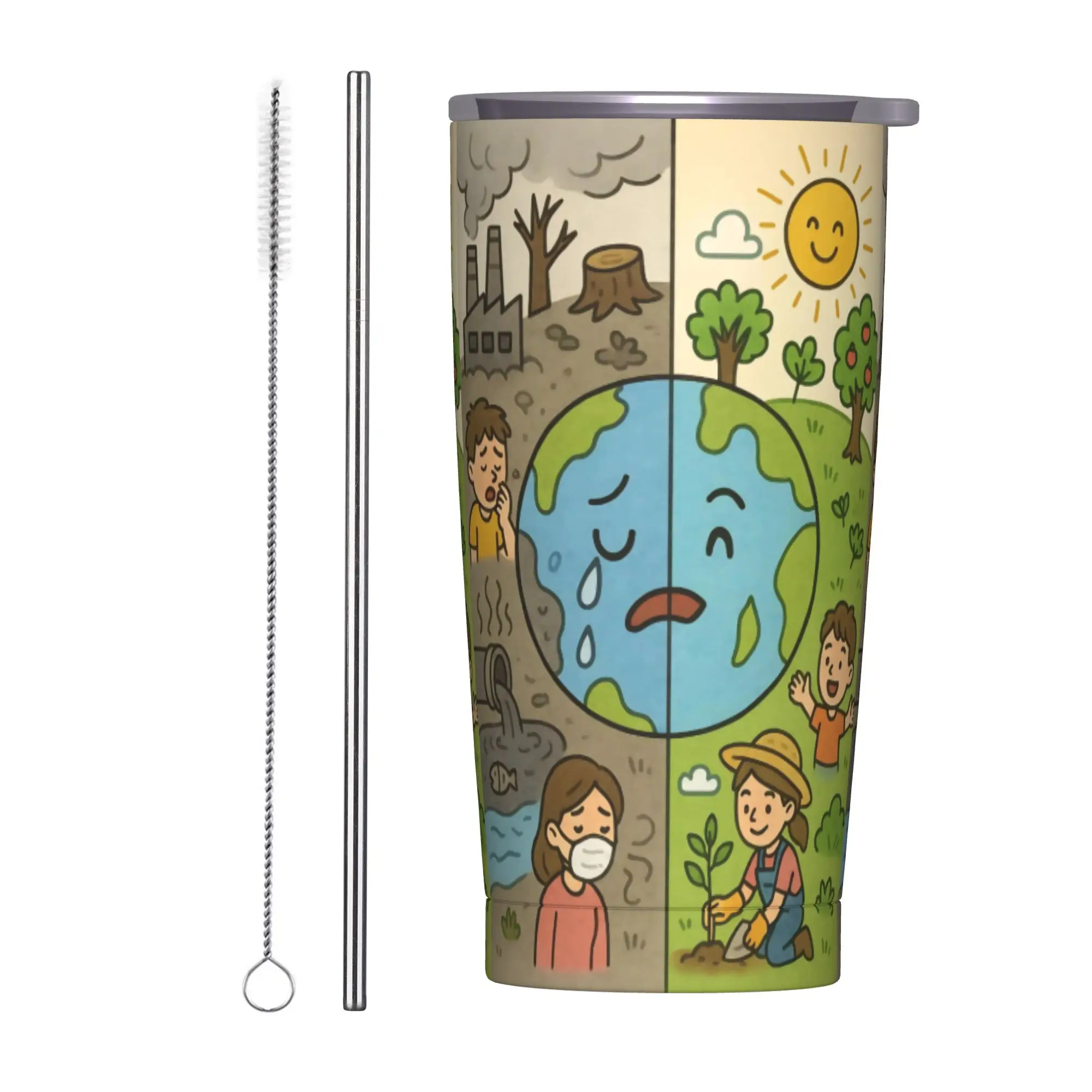 World Earth Day Save Planet Tumbler Vacuum Insulated  Thermal Cup Vacuum Flask Travel Outdoor Mug Spill Proof, 20oz