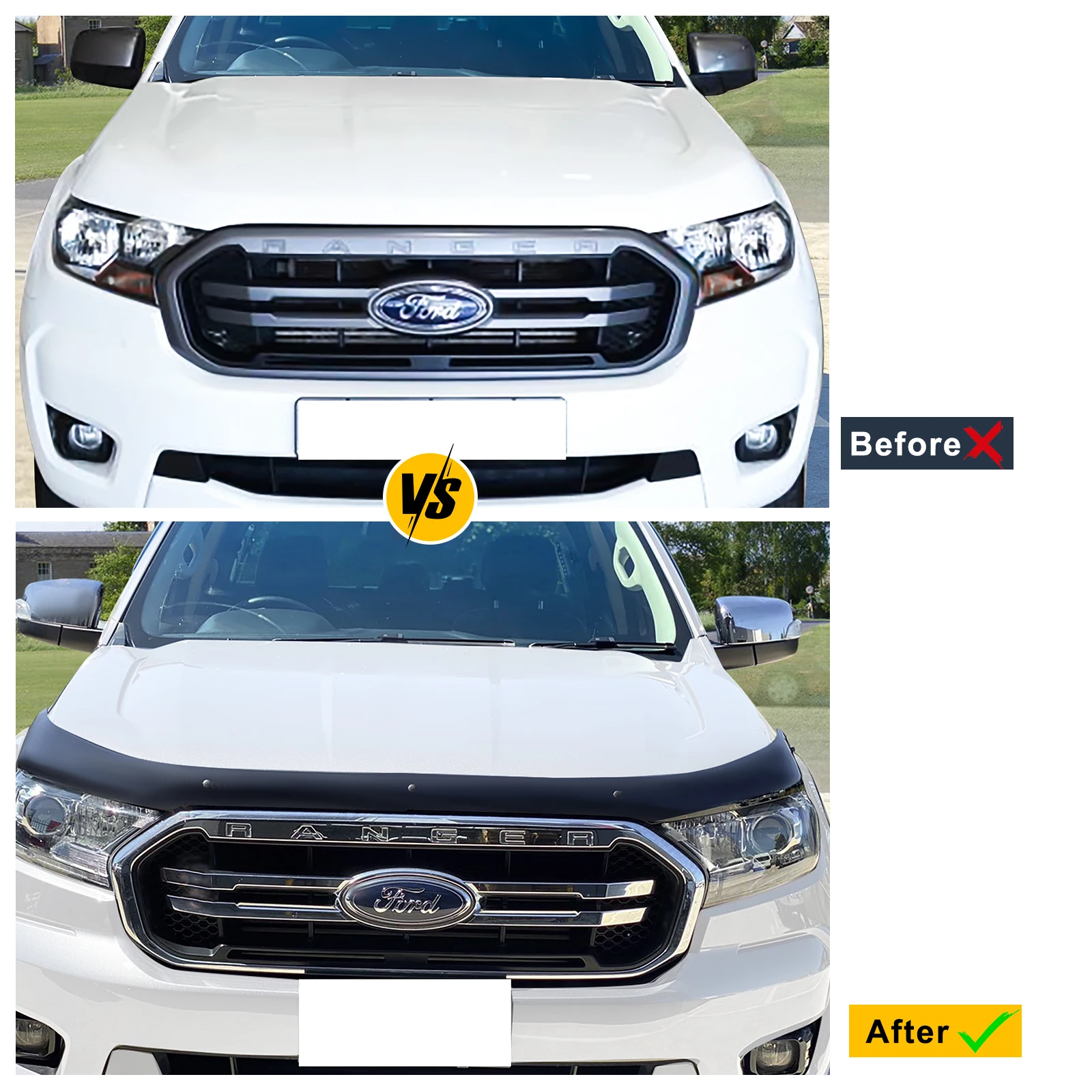 سيارة الجبهة علة درع هود منحرف بونيه الحرس لفورد رينجر T7 T8 2015-2022 PX2 PX3 Wildtrak XLT XLS XL SPORT #3