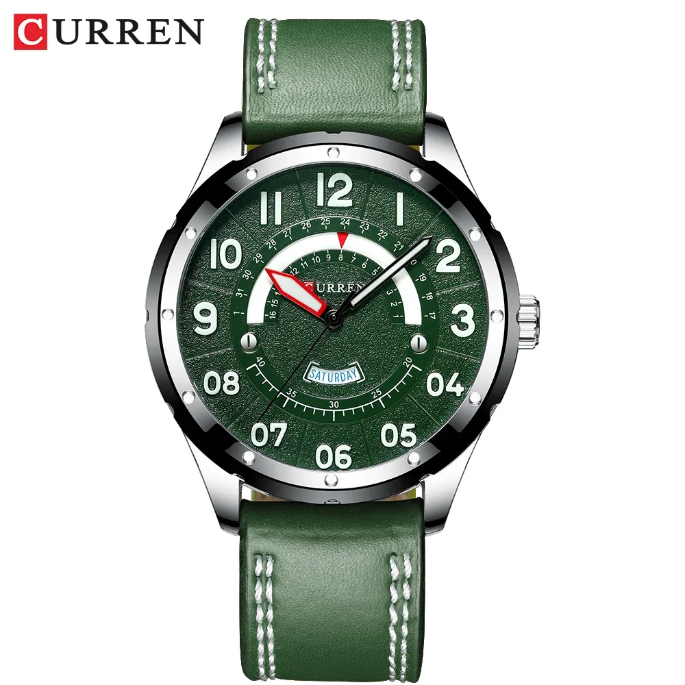 CURREN 8267 Business Leather Strap Watch for Men Luxury Brand Military Green Clock Men Quartz Wristwatch Male Calendar Watch