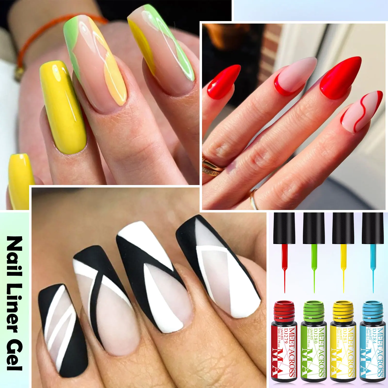 12pc Nail Liner Painting Gel Set Black White Drawing Nail Art Vernis French Style DIY Manicure Design UV/LED Semi Permanent