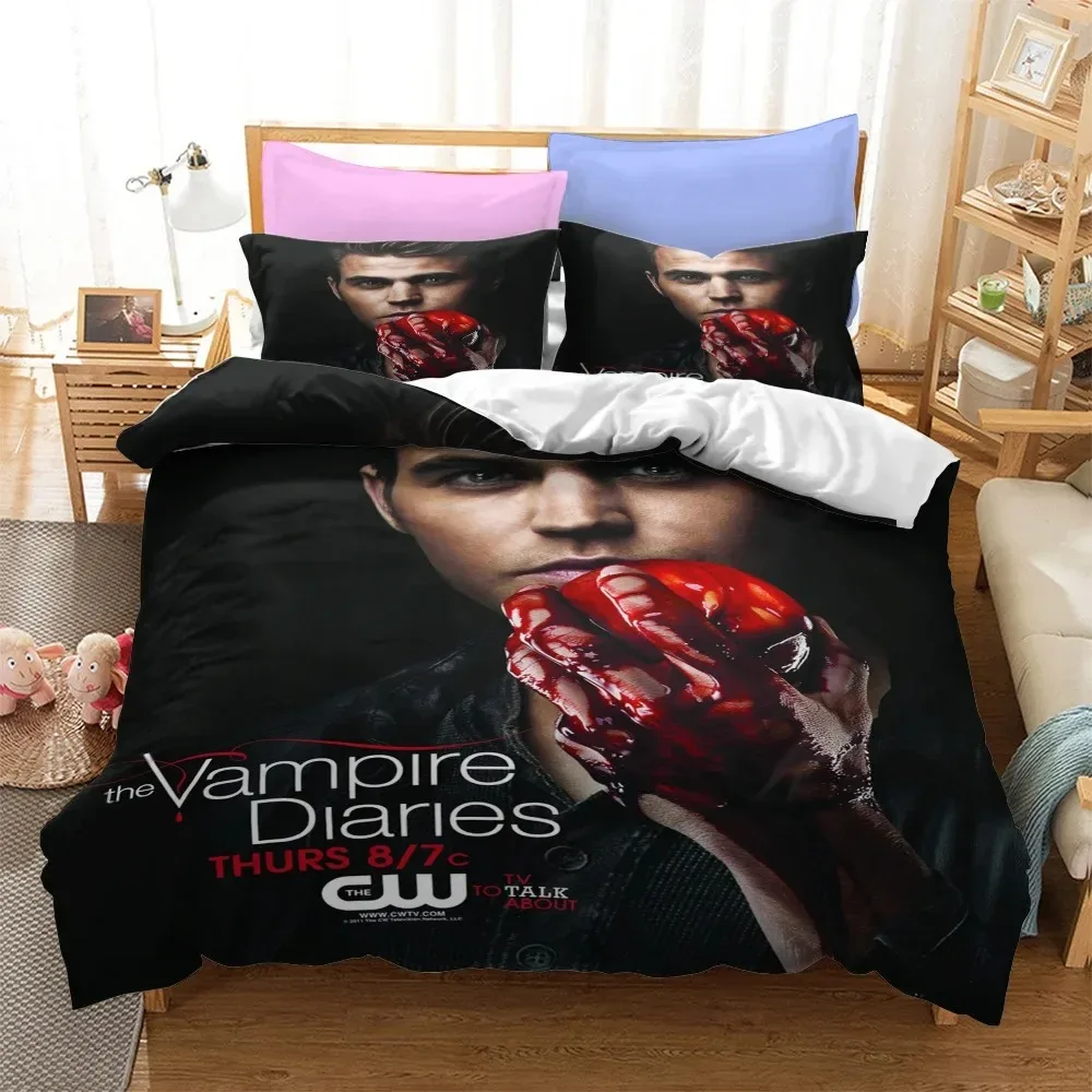 Ensemble de literie imprimé en 3D The Vampire Diaries pour adultes et enfants, taie d'oreiller, housse de couette, double, double, double, pleine reine, roi, literie, housse de couette, athlon