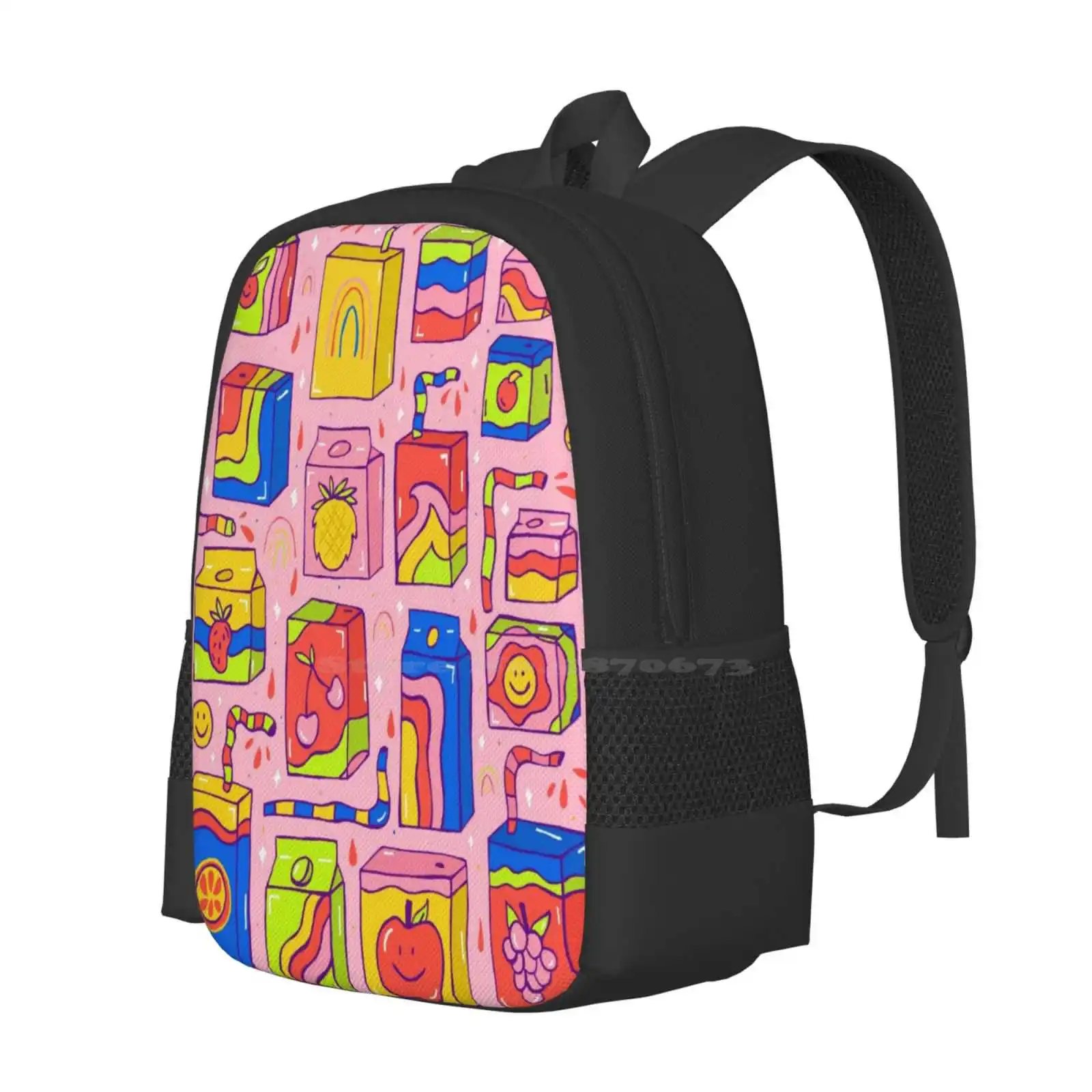 Juice Box Print School Bags For Teenage Girls Laptop Travel Bags Juice Box Pattern Fruit Strawberry Orange Apple Rainbow