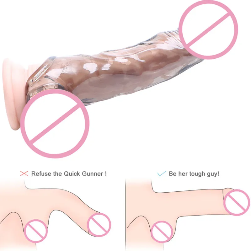 Reusable Penis Extender Cock Rings Delay Ejaculation Penis Condoms Dick Sleeve Silicone Glans Cover Enlargement Sex Toys For Men