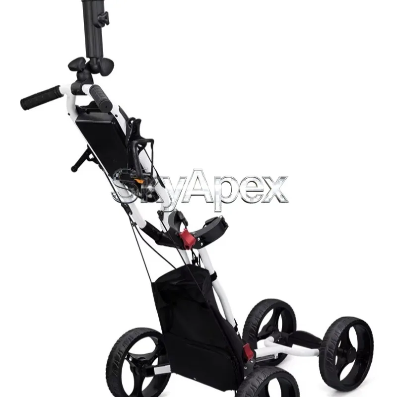 Folding Golf Push Trolley Aluminum Alloy 4 Wheels Convenient Assembly Practical Auxiliary Tool For Golf Course Movement Training