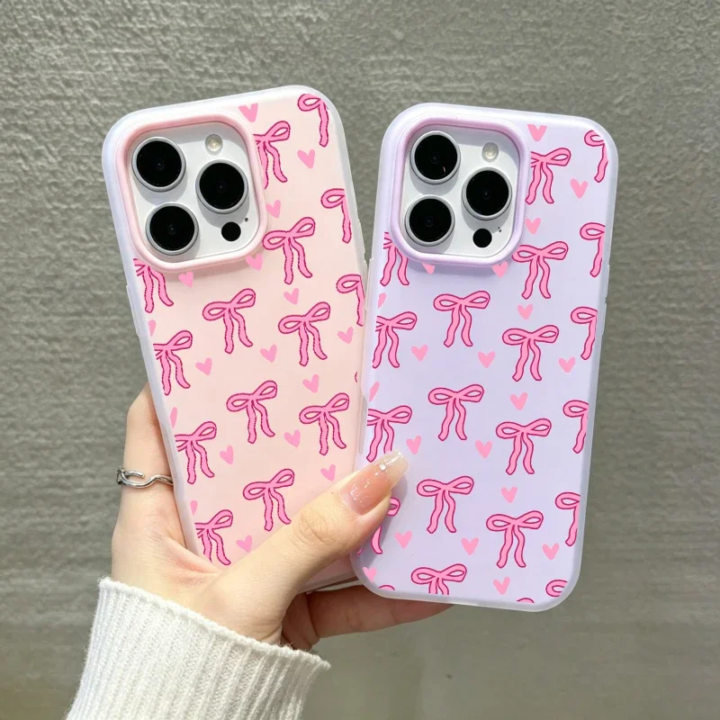Pink Bow Tie Case For Samsung Galaxy A54 A55 A35 A15 A05 A05S A14 A13 A24 S22 S21 S20 Plus Ultra Casing Love Heart Cover