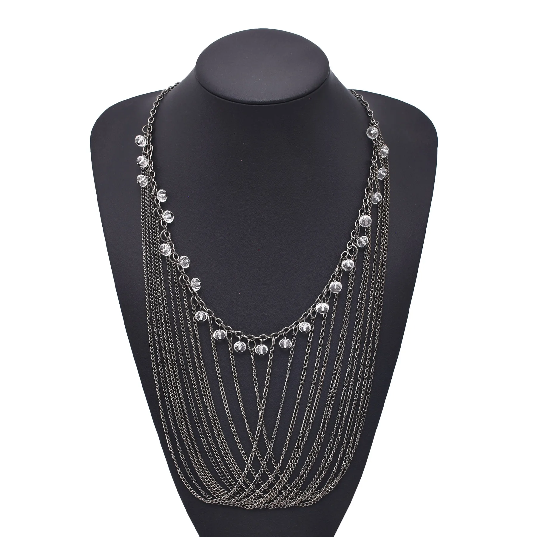 Vintage Silvery Weave Long Chain Pendant Necklace For Women Simple Fashion Crystal Tassel Jewelry Female Girl Accessory Gifts