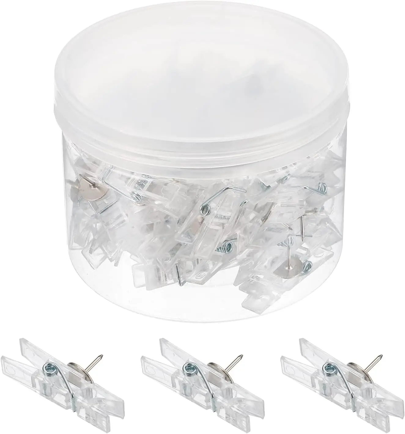 Clear Push Pin Clips, Photo Holders for Cork Board, Decorative Tacks with Clips for Home, Office, Classroom, Pictures, Notes