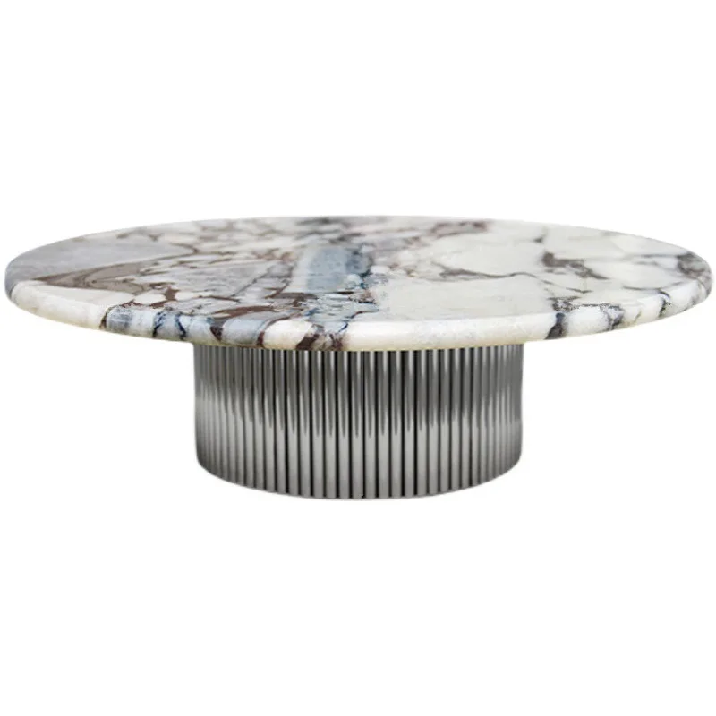 

Light luxury natural marble round high and low coffee table size combination minimalist luxury stone set combination living room