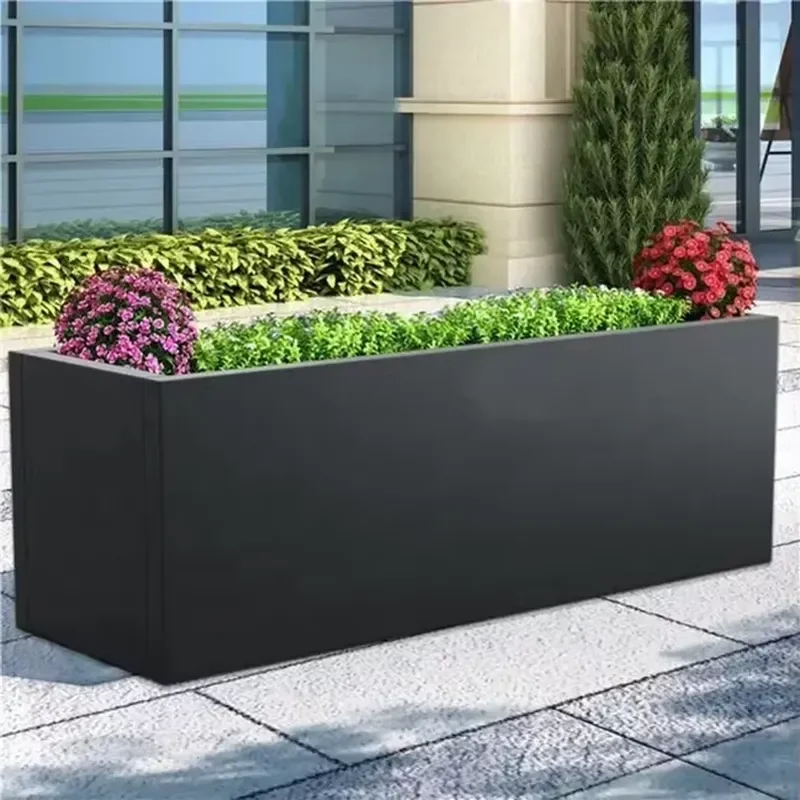 Large Long Trough Rectangular Aluminum Flower Pot Outdoor Durable Powder Coated Minimalist Design