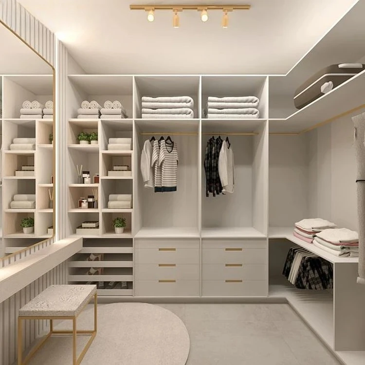 Custom Modern Bedroom Clothing Storage Organizer Wardrobe Removable White Wooden Walk-In Wardrobe System With Shelving