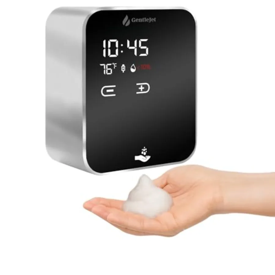 

Wall Mount Automatic Foaming Soap Dispenser with LED Display Aluminum Alloy Body 5 Adjustable Foam Levels USB-C or Battery Powe