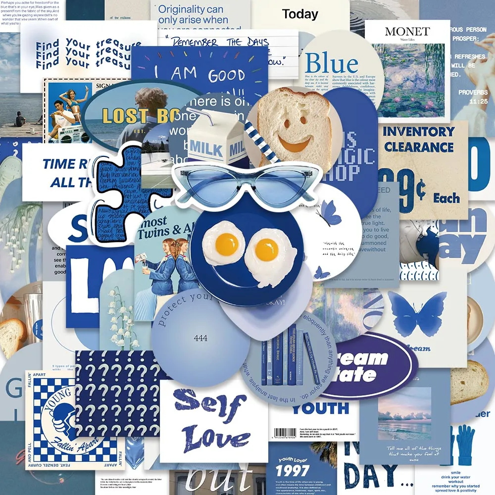 57 pz Blu Ins Stile Kawaii PVC Graffiti Adesivo FAI DA TE Estetica Planner Decorativo Scrapbook FAI DA TE Bambino Telefono Fornitura di Cancelleria