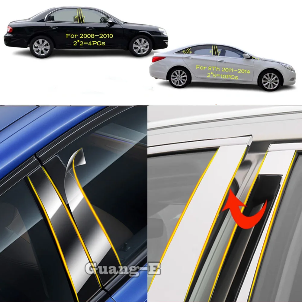 Car TPU/Glossy Mirror Pillar Post Cover For Hyundai Sonata 7Th 8Th 2008 2009 2010 2011-2014 Door Trim Window Molding Sticker