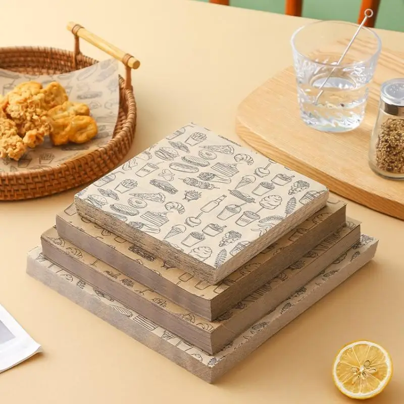 100pcs Oil-Proof Baking Food Wrapper Wax Paper Burger French Fries Wrapping Oilpaper Kitchen Sandwich Bread Food Baking Tools