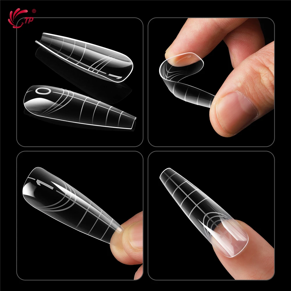 TP 140Pcs Nail Dual Forms Coffin Acrylic Nail Extension System Tips 14 Sizes Builder Gel Reusable Nail Art Mold Salon DIY Tools
