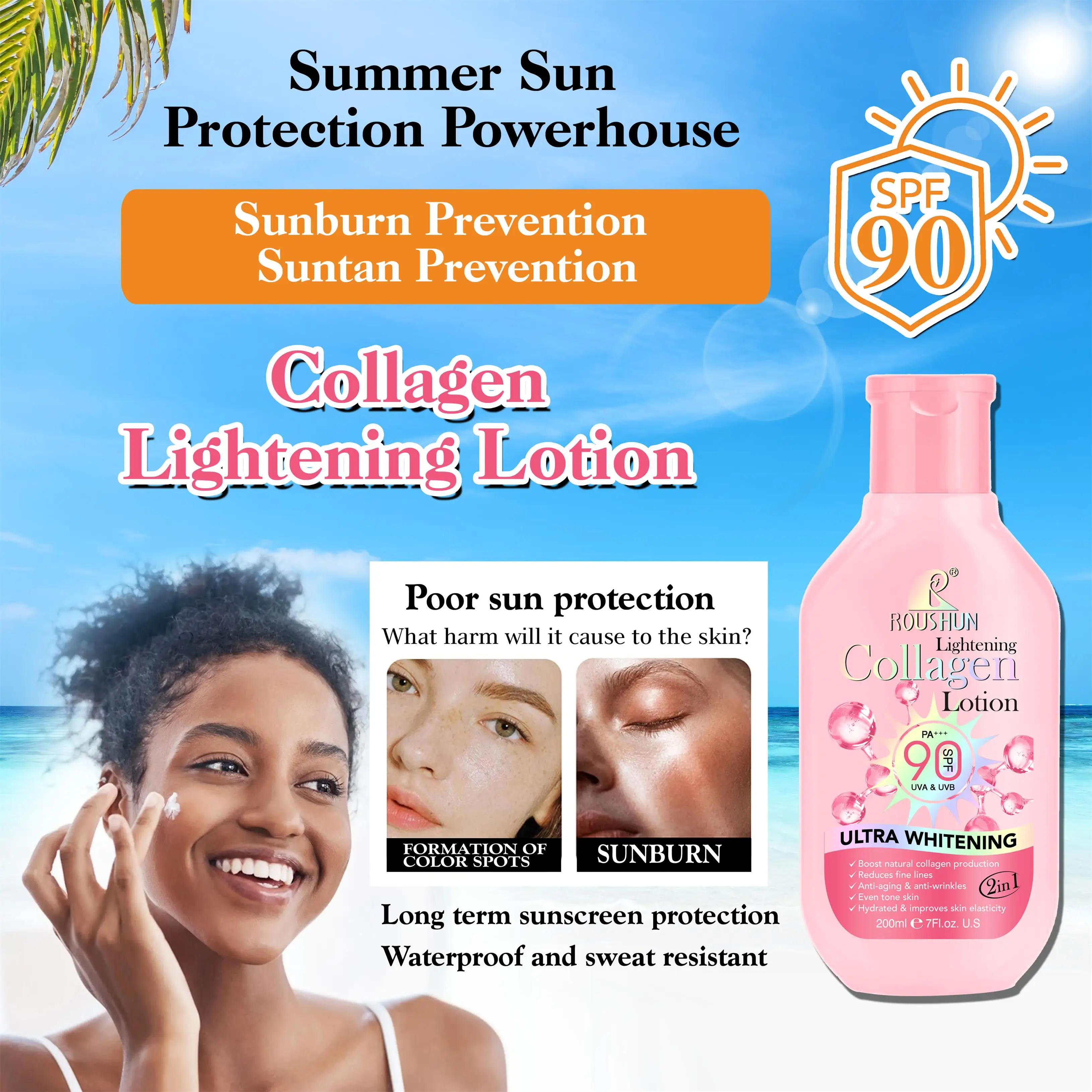 200ml Spf 90+ Sunscreen For Face Whole Body Use Protector Solar UV Resistant Repairing Solar Blocker Facial Sunscreen