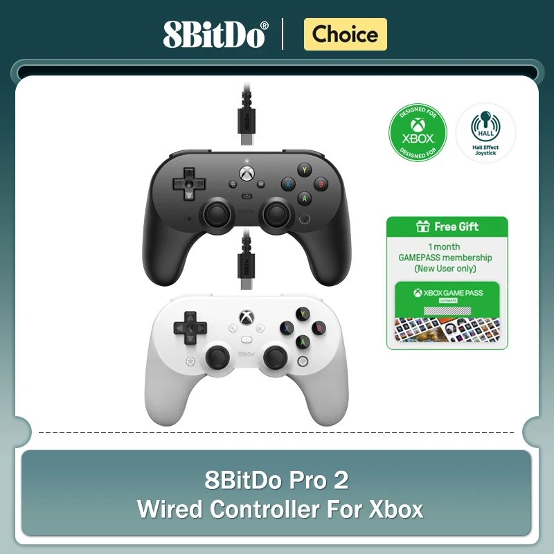 8Bitdo New Pro 2 Wired Gamepad Hall Effect Joystick Update,for Xbox Series, Series S, X, Xbox One, Windows 10, 11 Controller