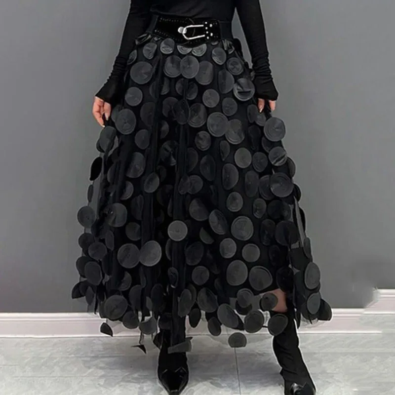 

Fashion 3D Dot Elastic Mesh Long Skirts Female High Street Solid Color Tulle Tutu Skirt Woman Retro Gothic Y2K Party Midi Skirts