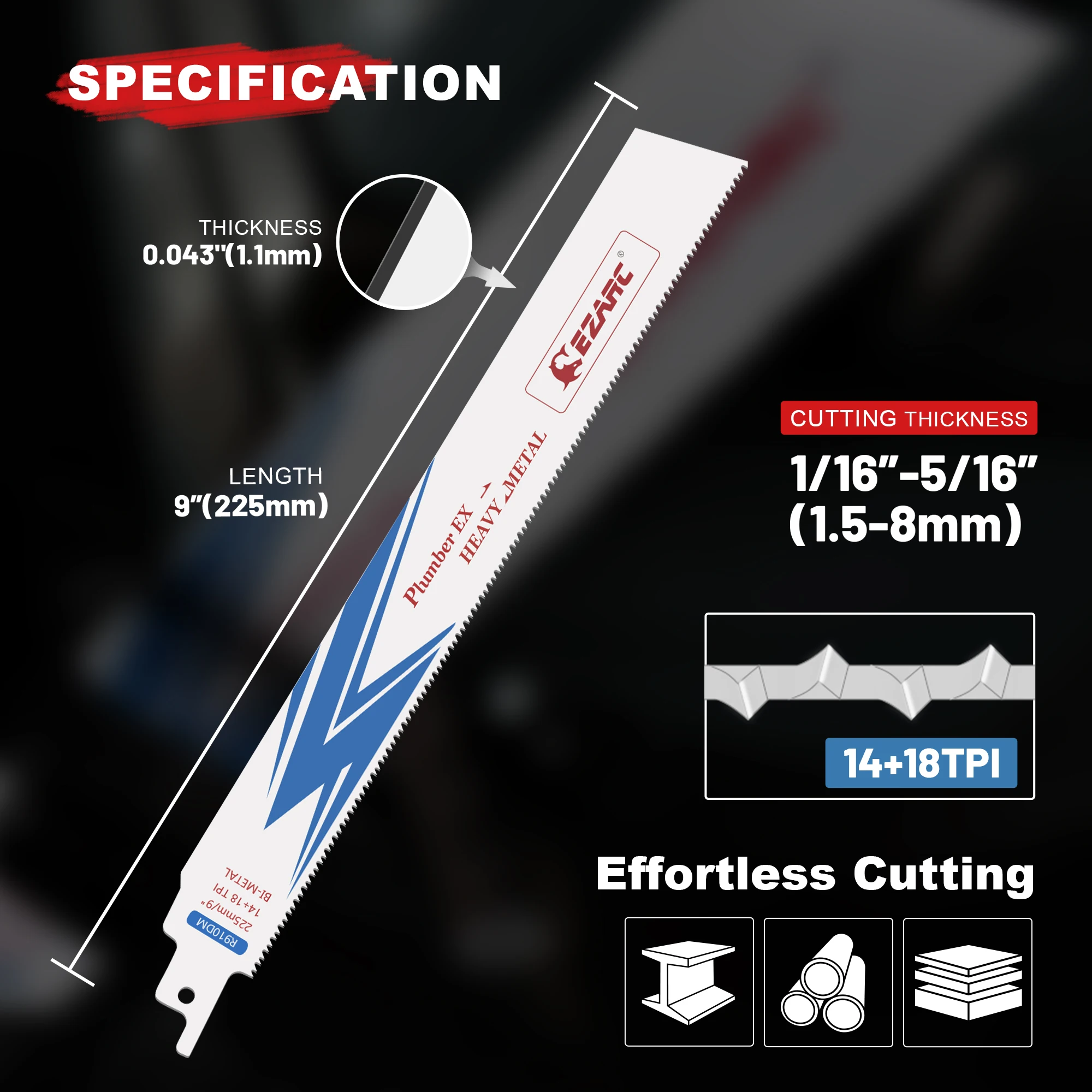 EZARC 5 pezzi lama per sega alternativa, lame per seghe bimetalliche da 6 pollici/9 pollici 14 + 18TPI per demolizione in acciaio R610DM / R910DM