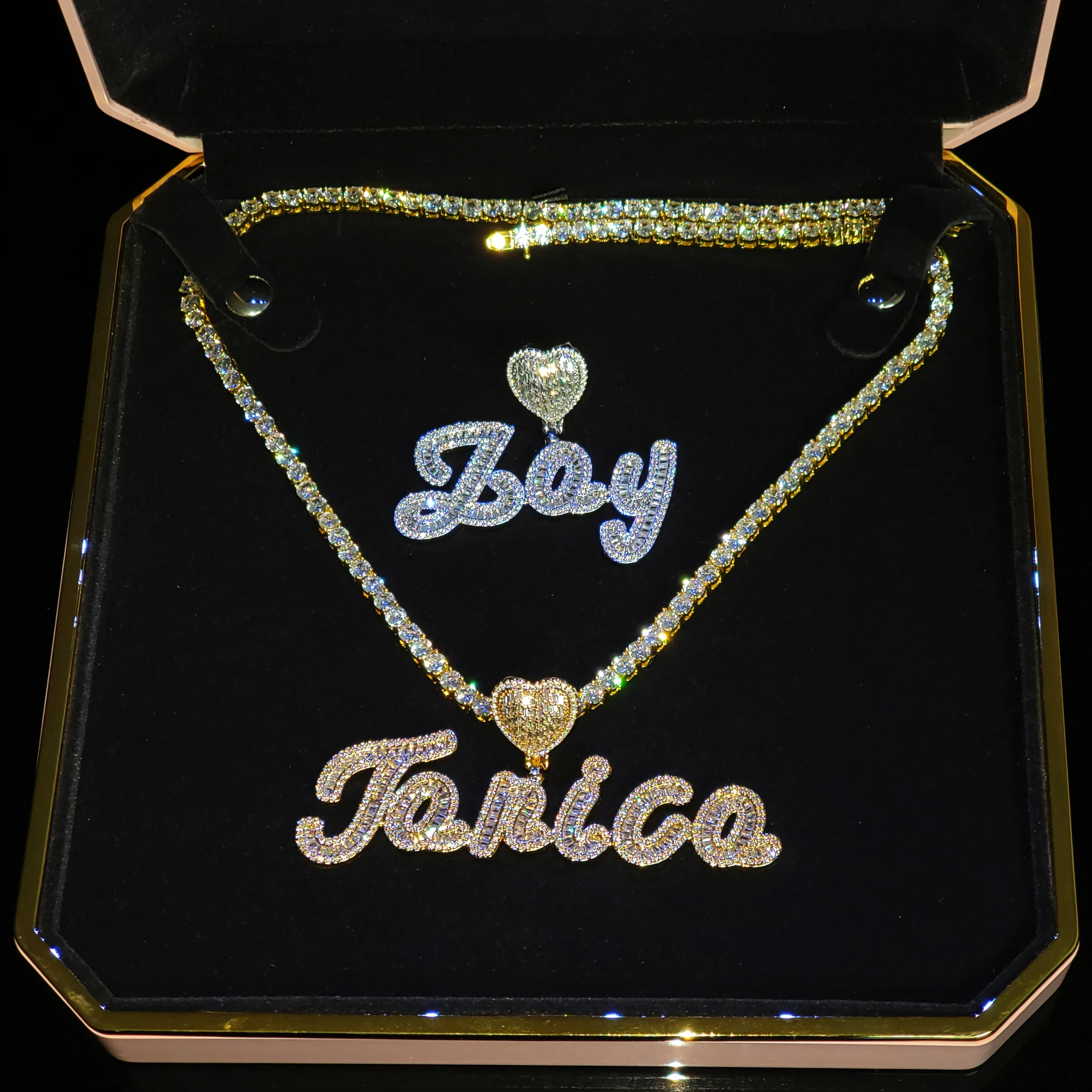 CUSTOM Icy Baguettes Letters with Tennis Chain Nameplate Necklace Custom Name Choker Personalized Jewelry Gifts for Her Birthday