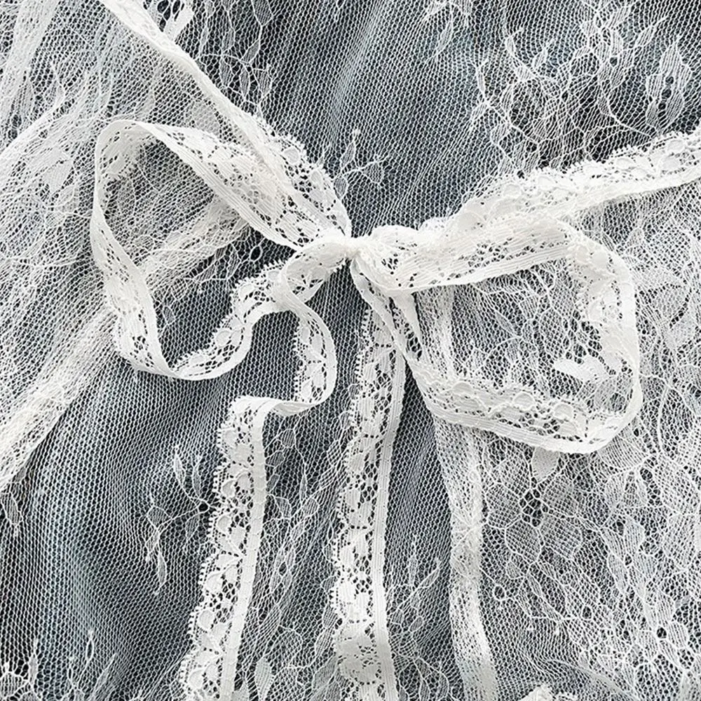 กระโปรงลูกไม้เอวสูงปักลายดอกไม้ กระโปรงลูกไม้โปร่งแสง กระโปรงเชือกผูกสไตล์ฮาราจูกุ Y2K สตรีทแวร์