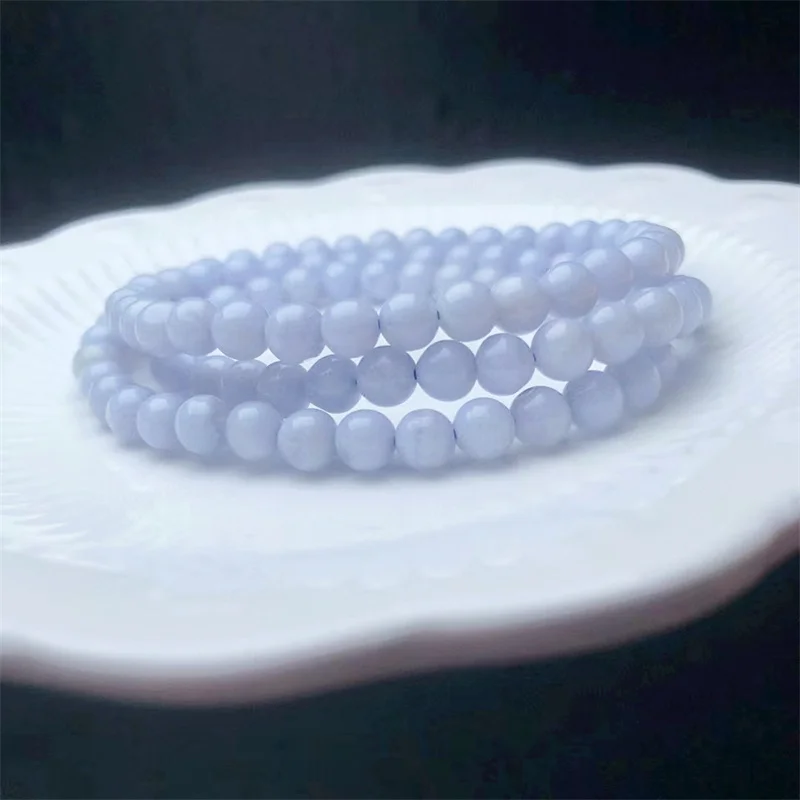 Natural Blue Lace Agate Triple Circle Bracelet Women Romantic Crystal Stone Handmade Jewelry For Lovers 1pcs 5.5mm