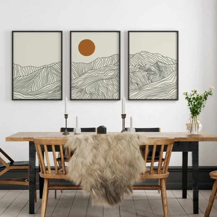 3PCS Large-sized frameless canvas paintings,3pcs/set Japanese Alps Sunrise Canvas Printing Abstract Line Landscape Wall Art Art