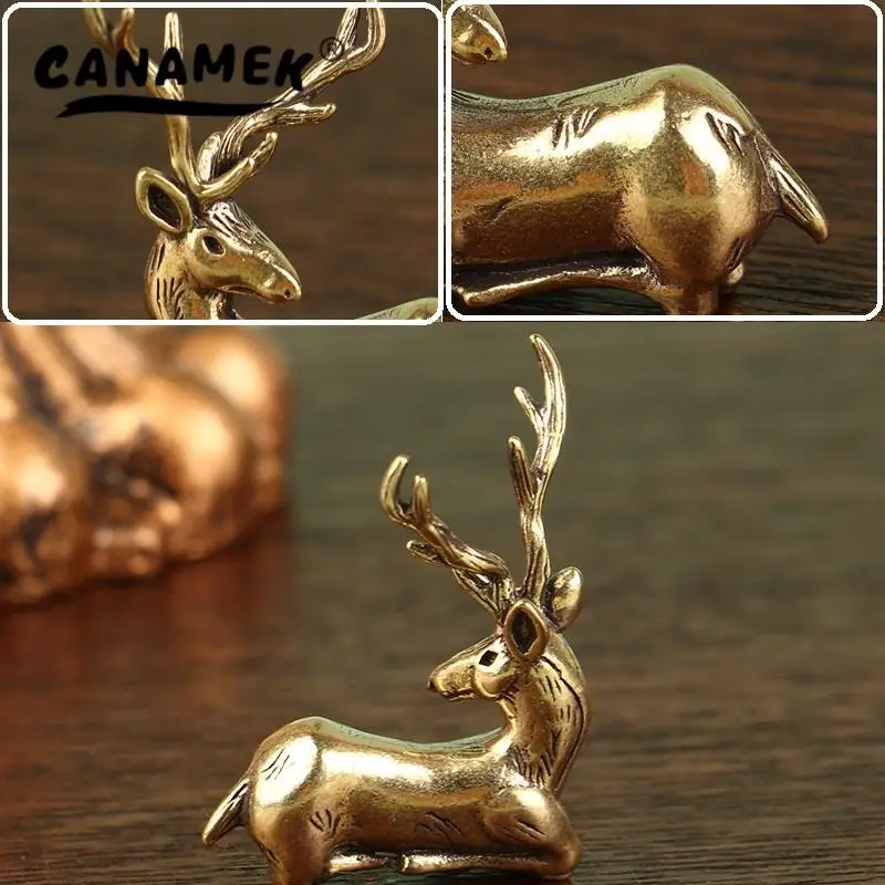 1Pc Retro Brass Christmas Elk Miniature Figurine Festival Decoration Accessories Mini Deer Statue Desktop Ornament Decors