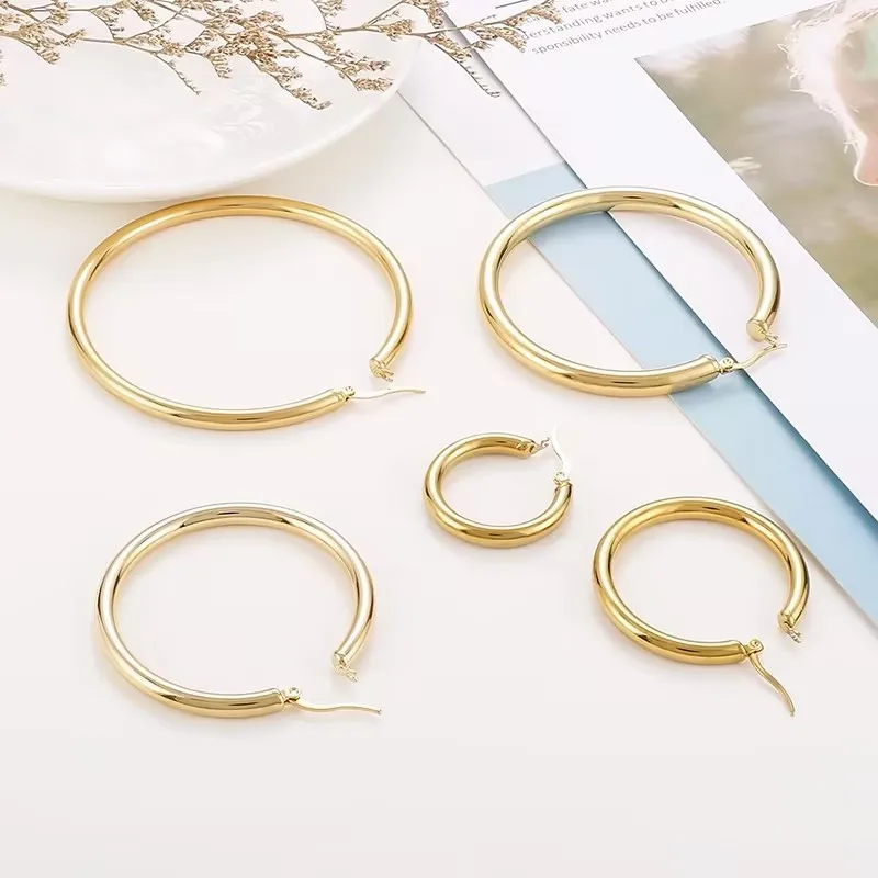 LUXUSTEEL Gold Color Stainless Steel Hoop Earrings For Women Men Big/Small Circle Round Ear Jewelry Bijoux Acier Inoxidable