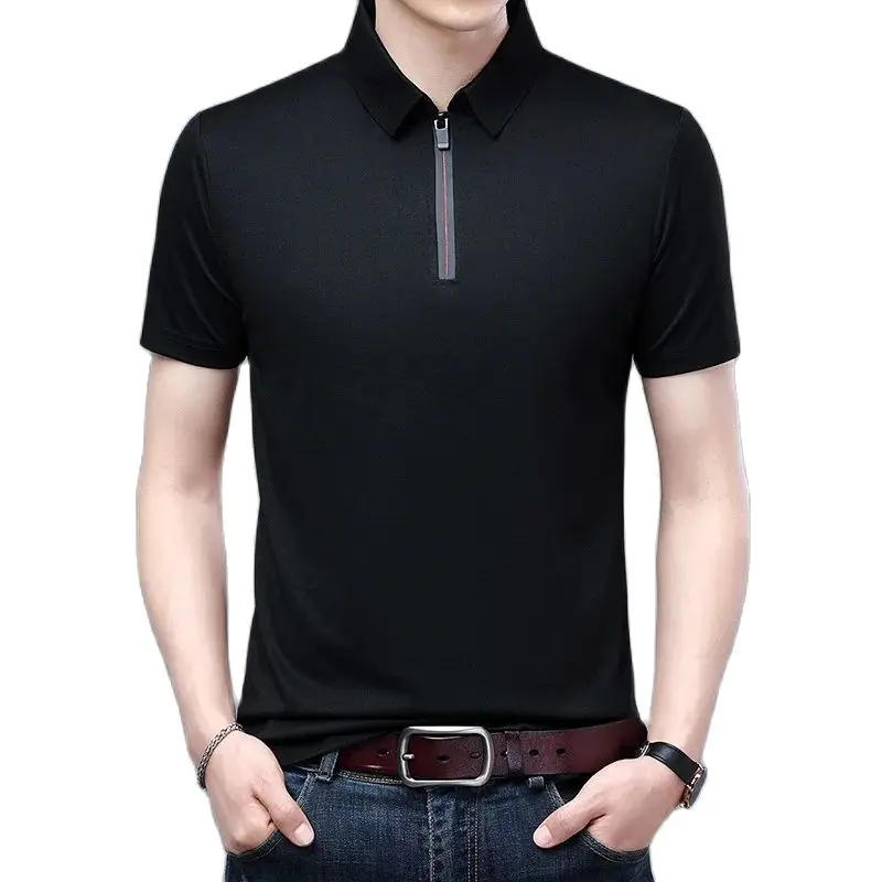 

Men's Lapel Short Sleeved T-Shirt Summer Oversized Thin Short Sleeved POLO Shirt Casual Ice Silk Top