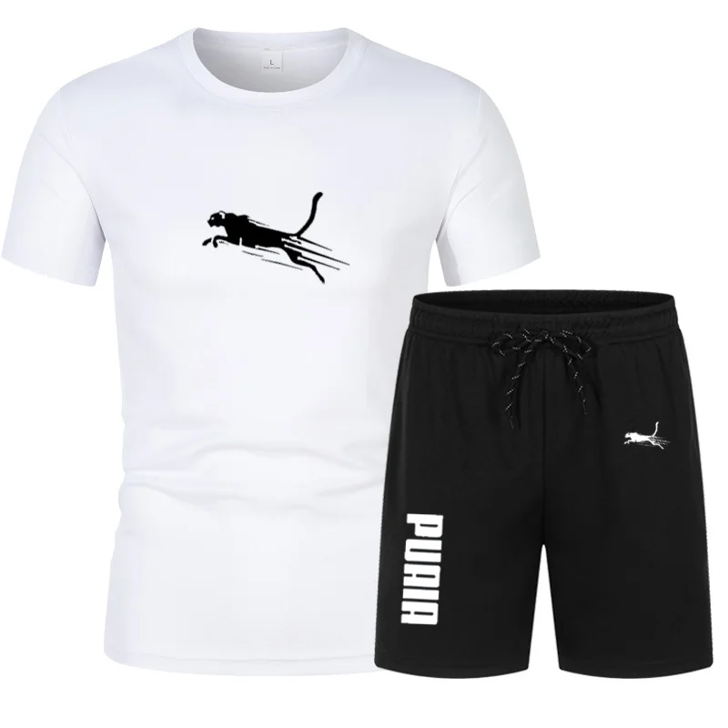 

Спортивный комплект, летний мужской новый быстросохнущий комплект для фитнеса, мужская футболка + шорты, комплект из 2 предметов, модный повседневный комплект для бега и пробежек