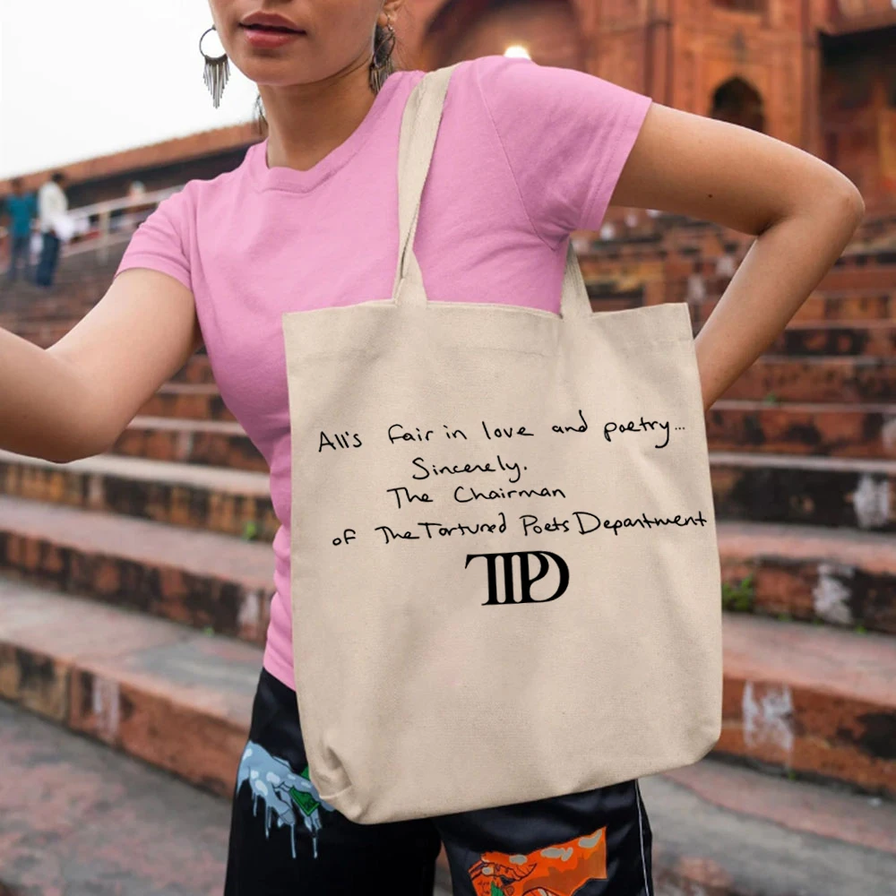 Bolsas de lona reutilizáveis para mulheres, novo álbum ErasTour Merch, sacolas Swiftie práticas, tudo é necessário no amor, grande capacidade