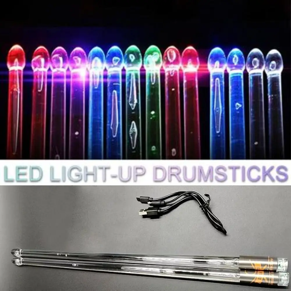 

ABS LED Light Up Drum Sticks with Switch 15 Color Changing Led Charging Lumious Drumstick Long Lasting Durable Led Drumsticks