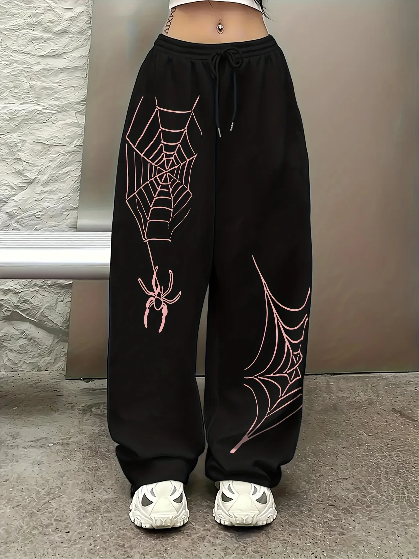 Halloween Spider Web Printed Jogging Pants, Casual Drawstring Straight Leg Pure Cotton Sports Pants, Unisex, Machine Washable