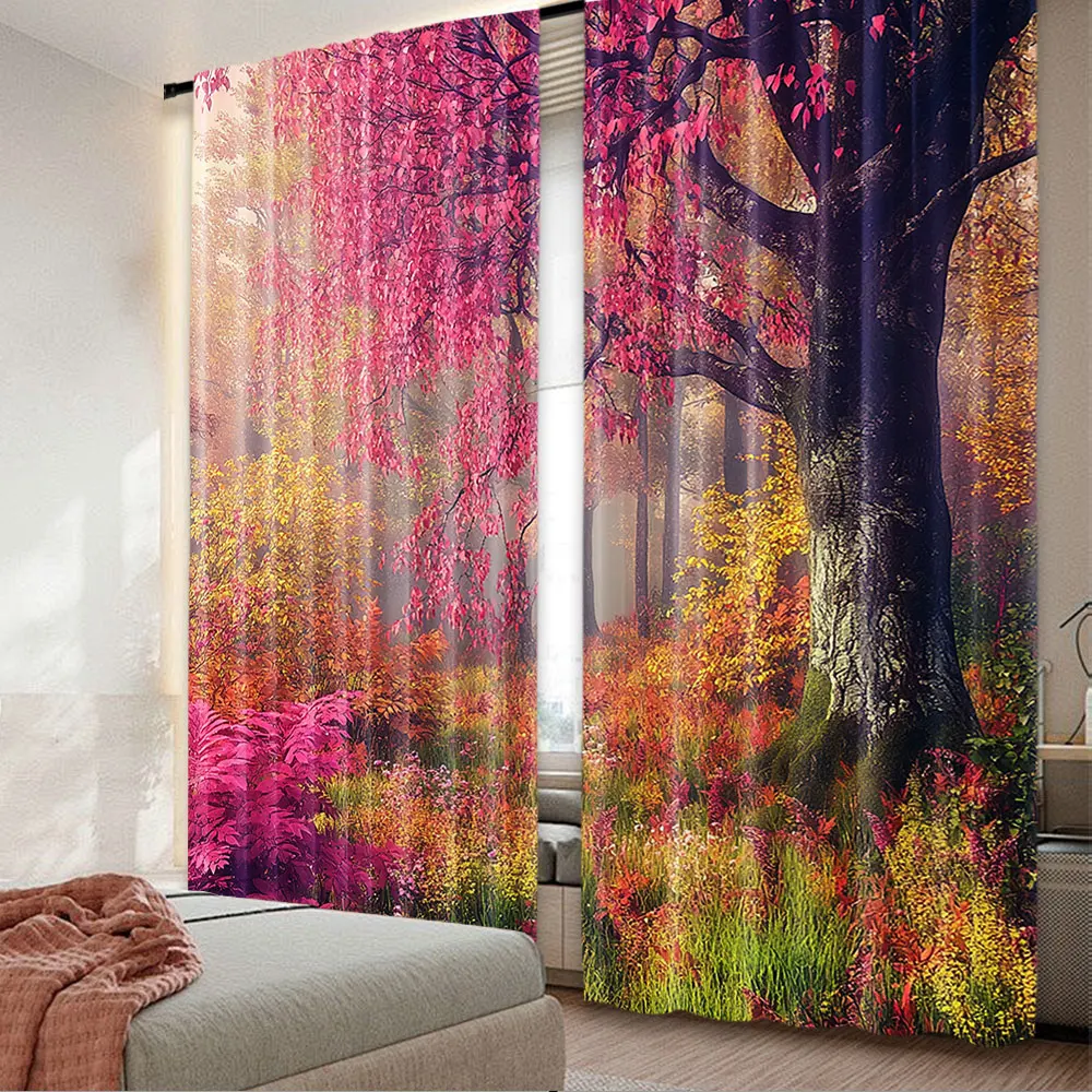 2Pcs Forest Curtain Majestic Landscape Autumn Trees In Woodland Natural Garden In Ukraine For Bedroom Living Room And Dining