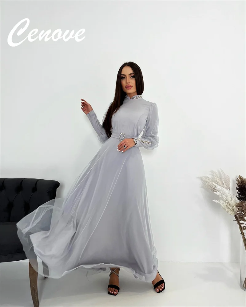 

Cenove A-Line High O Neckline Prom Dress Long Sleeves With Ankle Length Evening Elegant Summer Party Dress For Women2023