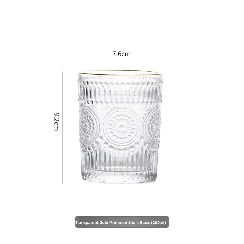 

Lead-free Glass Sunflower Cup Retro Style Carved Transparent Drinking Cup Household Bow Wine Cup Tea Cup Thickened suit
