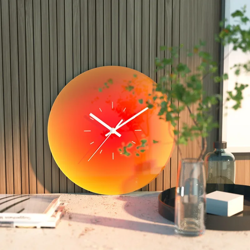 Modern Sunset Wall Clock Orange 12 Inch Decorative Wall Clocks Silent Clocks Non Ticking for Living Room Wall Art Decoration