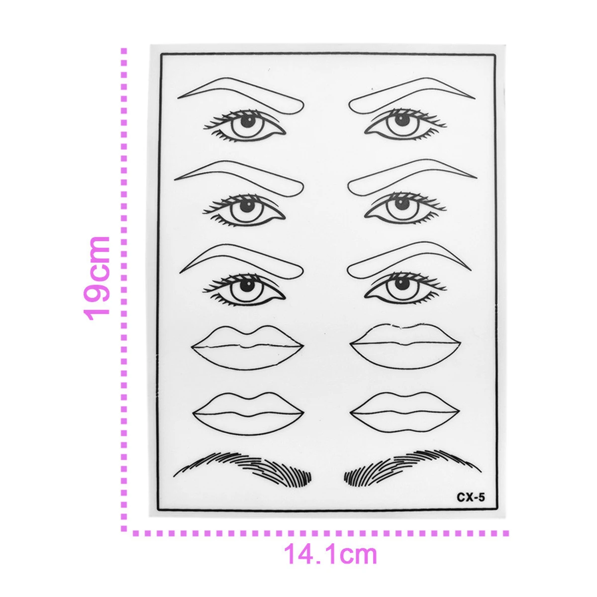 

5pcs Practice Skin Eyebrow Mouth and Eye Pattern Simulation Silicone Skin for Learning Training (White)