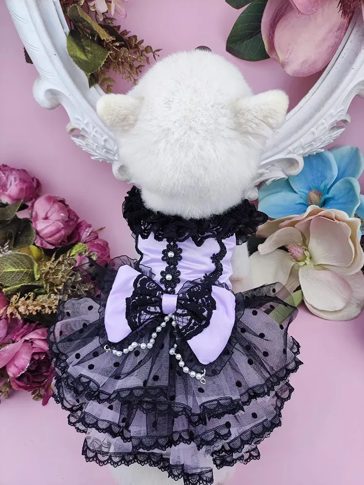 Handmade Dog Clothes Pet Supplies Classy Charm Light Purple Delicate Lace Princess Dress Fairytale One Piece Party Daily Walking