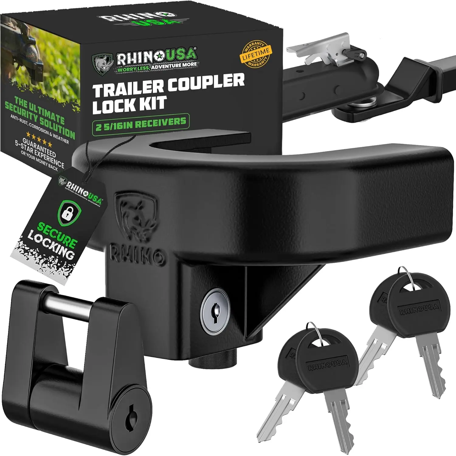 

Heavy Duty Anti-Theft Trailer Hitch Lock Kit for 2-5/16" Trailers, RV, Camper, Boat - Solid Steel Tow Lock with Rust Protection
