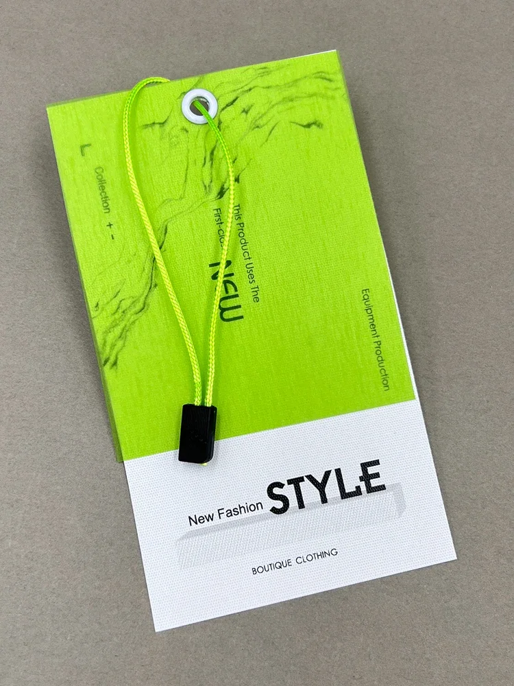 100pcs Bright Color Trendy Chic Clothing Tag Customized Generic Clothing Price Size Hangtag Custom Green Orange Rectangle Hangin