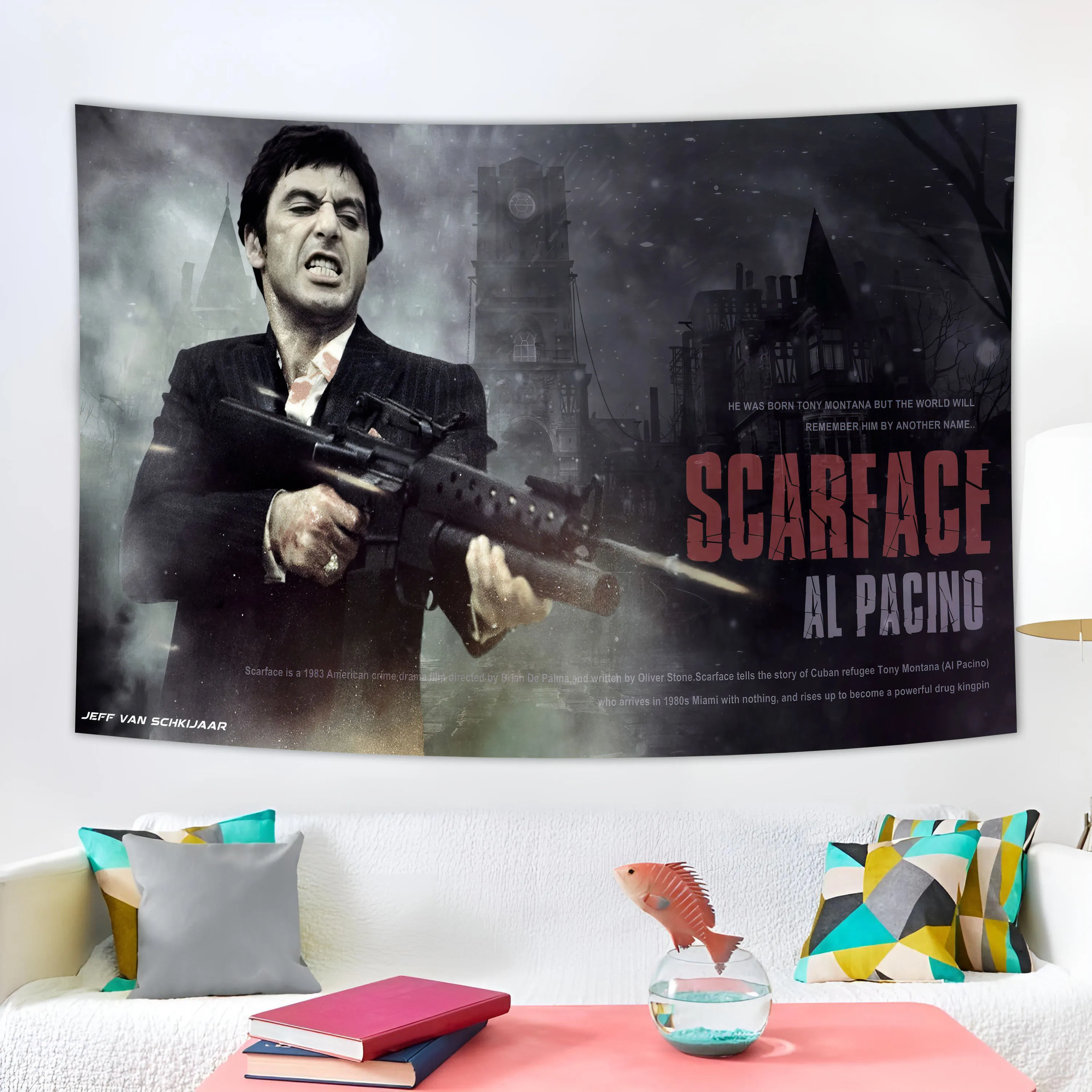 Scarface: The World Is Your Classic Movie Poster Tapestry With Tony Canvas Painting, Living Room Home Décor Wall Art