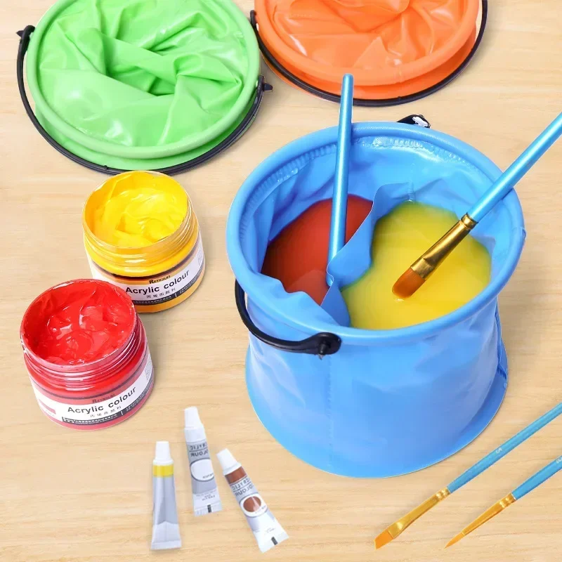 Creative Paint Brush Washer Portable Foldable Telescopic Pen Washing Bucket Painting Beach Bucket with Partition Layer School