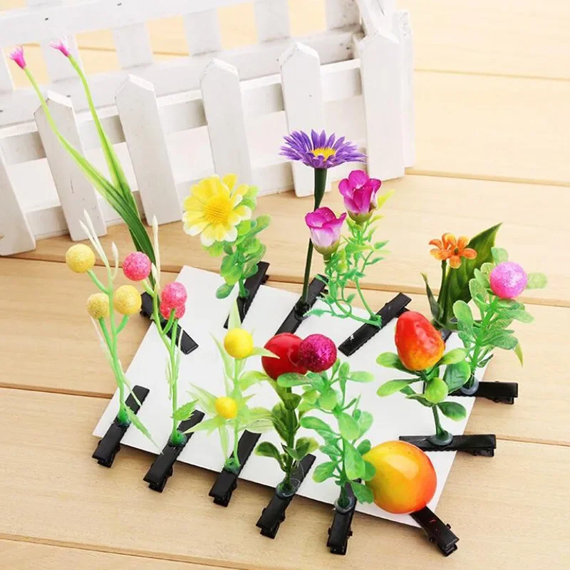 30 Pcs Mini Hair Clips Girls Simulation Festival Hairpin Barrettes Little Red Flower Sprout Metal Bean Child