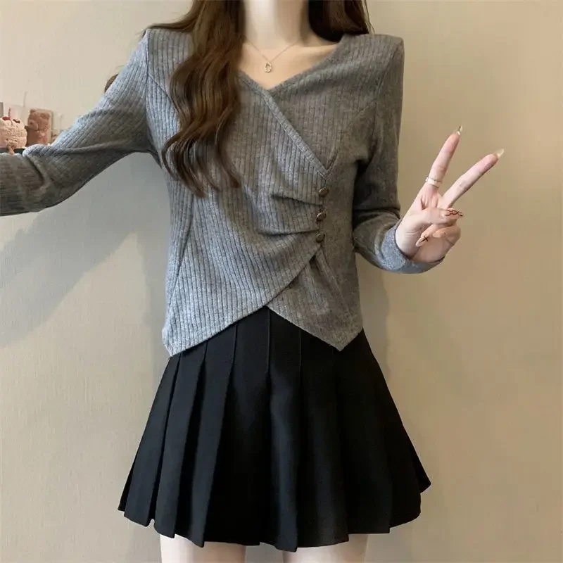 

Irregular Bottom Shirt Women's Autumn Winter New Style Loose Look Thin Warm Long Sleeve Top Women's Wear