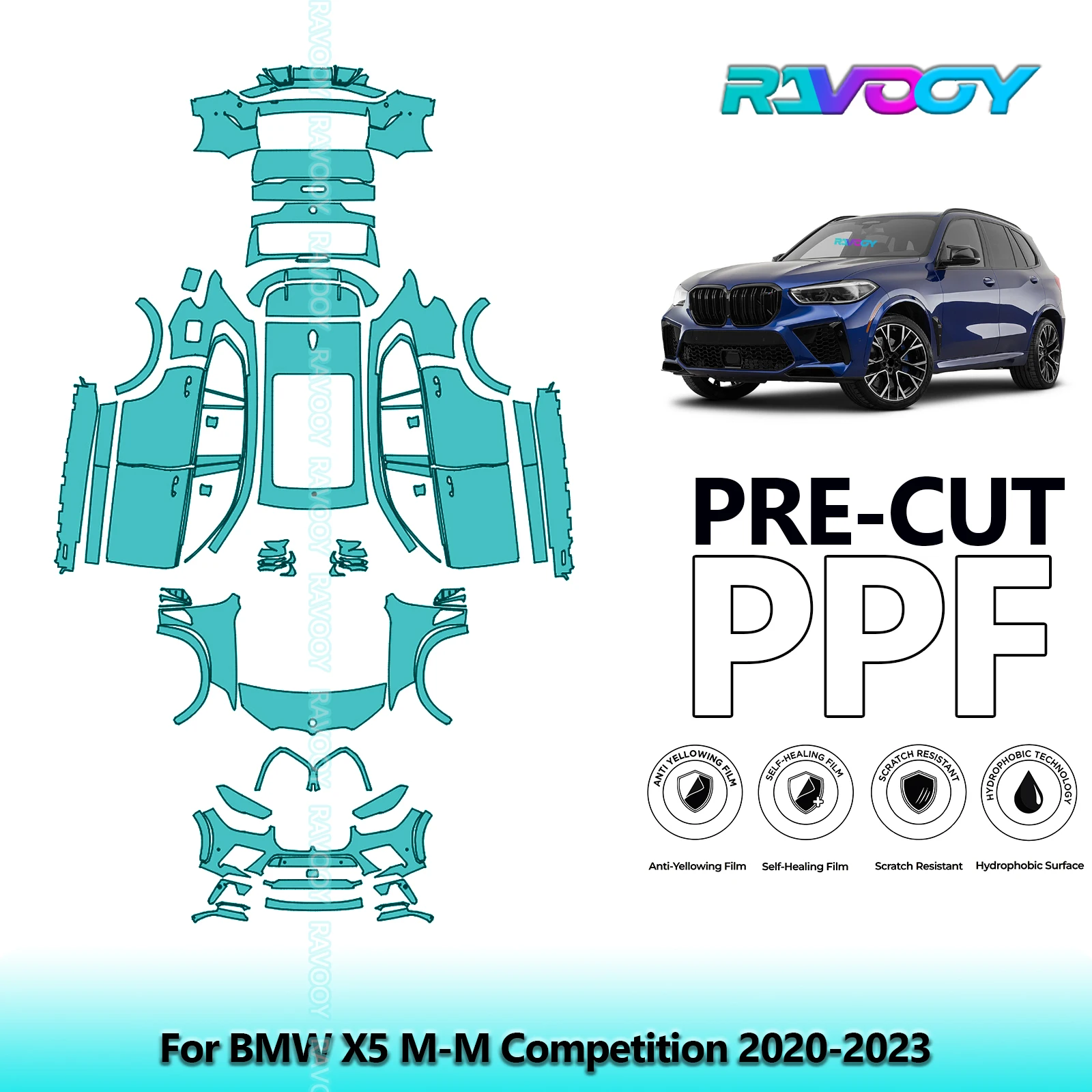 RAVOOY Custom-Fit Precut TPU PPF Full Vehicle Clear Bra Stone Guard EU UK For BMW X5 M-M Competition 2020-2023