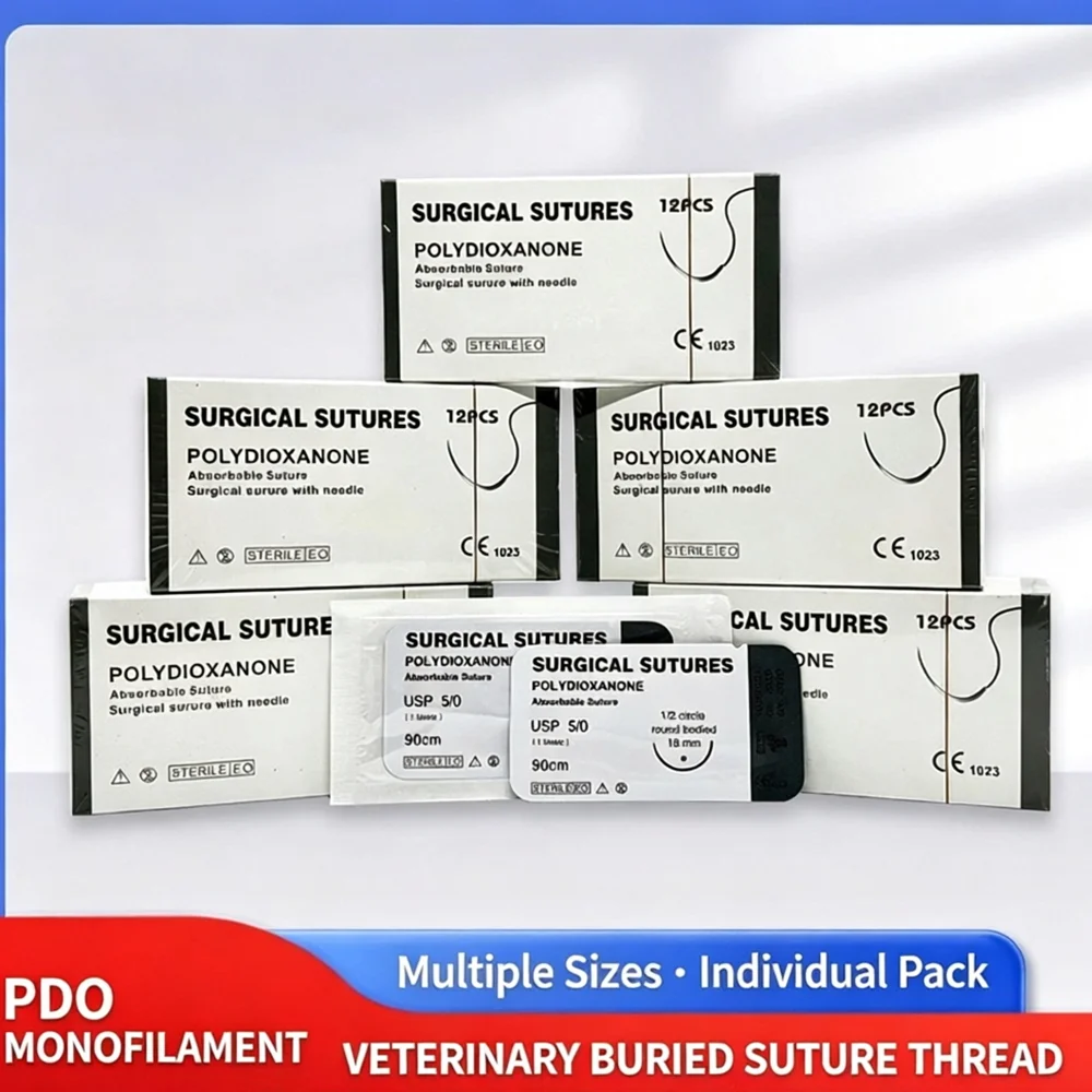 Pet surgical suture PDO thread, length 90cm, sterile, absorbable, no need for removal, 12 pieces/box